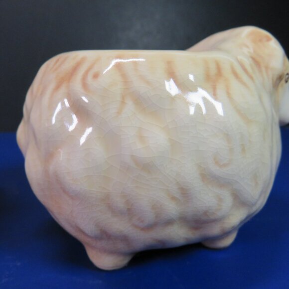 Tan Sheep Lamb (2) Tea Light Holders w Tree design on side Has Crazing Ceramic - Picture 9 of 15